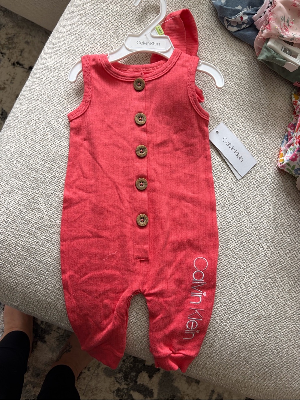 Calvin Klein Coral Ribbed Baby Footie One-Piece